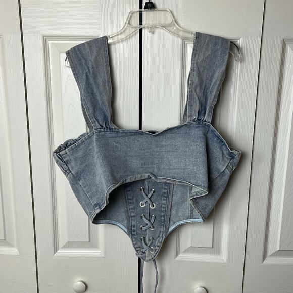 Pretty Little Thing Vintage Bleach Wash Ruched Bust Detail Lace Up Corset 14 - Picture 10 of 13